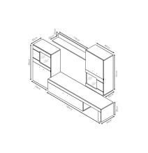 Mueble para TV con Iluminación LED, Acabado en Cambria y Blanco Brillo, 215x39x180 cm - Ideal para Sala de Estar.