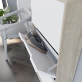 Mueble Zapatero con 3 Puertas, Estrecho, Color Cambria y Blanco, Medidas: 107 cm (Alto) x 60 cm (Ancho) x 17,3 cm (Fondo)