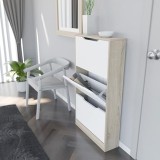 Mueble Zapatero con 3 Puertas, Estrecho, Color Cambria y Blanco, Medidas: 107 cm (Alto) x 60 cm (Ancho) x 17,3 cm (Fondo)